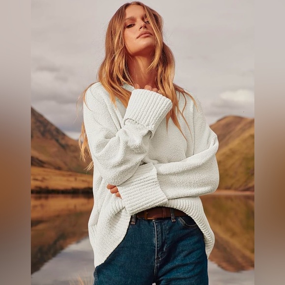 ANRABESS Oversized Crewneck White Chunky Soft Knit Pullover Sweater - Picture 5 of 5